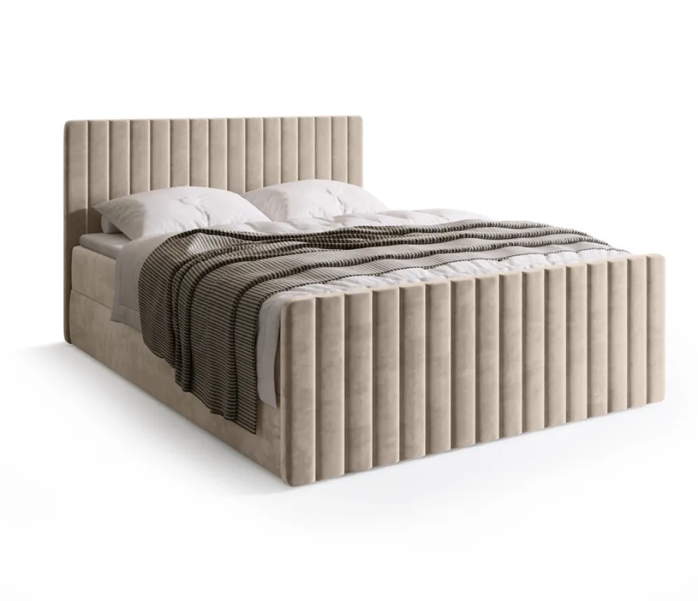Łóżka Małżeńskie|Łóżka Ze Stelażem>BROMARKT Beżowe łóżko dwuosobowe 180x200 cm z pojemnikiem na pościel DREAM DUO