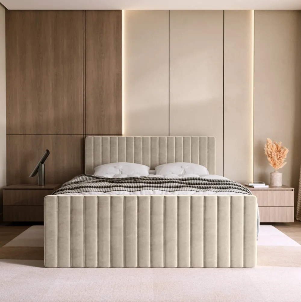 Łóżka Małżeńskie|Łóżka Ze Stelażem>BROMARKT Beżowe łóżko dwuosobowe 180x200 cm z pojemnikiem na pościel DREAM DUO