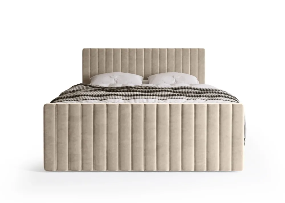 Łóżka Małżeńskie|Łóżka Ze Stelażem>BROMARKT Beżowe łóżko dwuosobowe 180x200 cm z pojemnikiem na pościel DREAM DUO