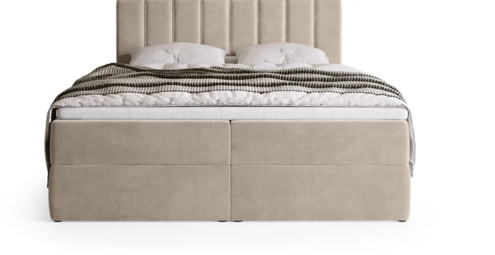 Meble Młodzieżowe|Łóżka Młodzieżowe>BROMARKT Beżowe łóżko kontynentalne 140x200 cm z pojemnikiem DENVER