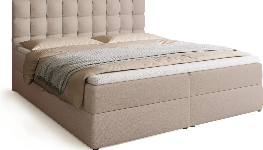 Łóżka Małżeńskie|Łóżka Ze Stelażem>BROMARKT Beżowe łóżko kontynentalne 180x200 cm do sypialni z pojemnikiem DETROIT