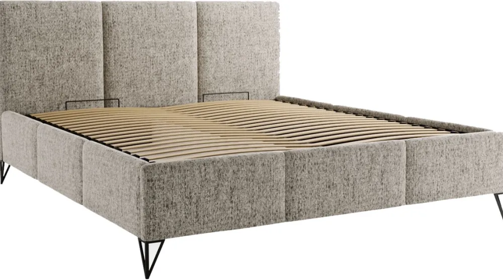 Łóżka Kontynentalne|Łóżka Małżeńskie>UNISTYL MEBLE Beżowe łóżko sypialniane LORIO 140x200 cm z pojemnikiem na pościel