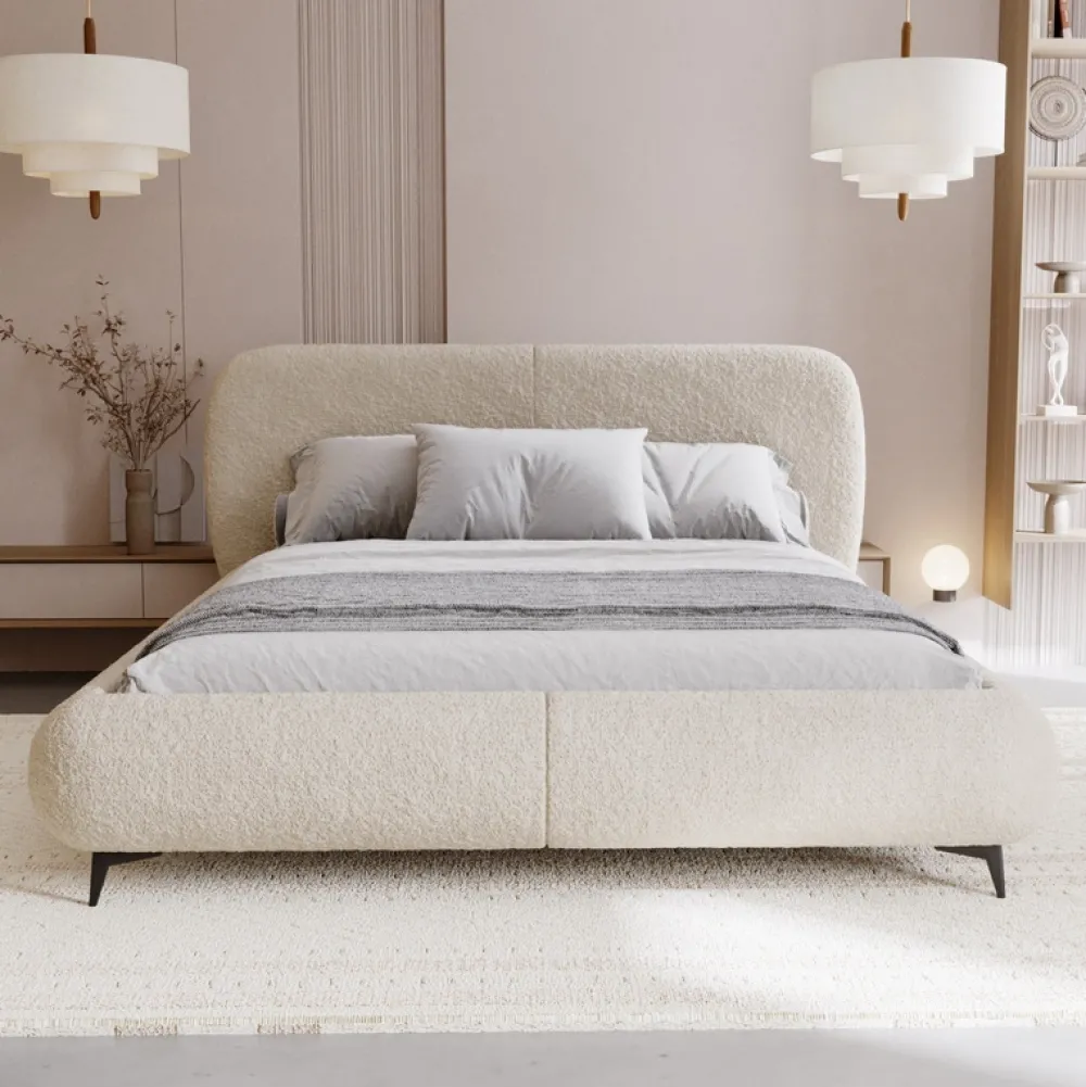 Łóżka Ze Stelażem|Łóżka Na Nóżkach>UNISTYL MEBLE Beżowe łóżko sypialniane 140x200 MALI z pojemnikiem na pościel