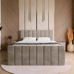 Meble Młodzieżowe|Łóżka Młodzieżowe></noscript>BROMARKT Beżowe łóżko sztruksowe kontynentalne 140x200 cm z pojemnikiem DENVER DUO