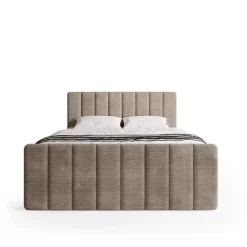 Meble Młodzieżowe|Łóżka Młodzieżowe></noscript>BROMARKT Beżowe łóżko sztruksowe kontynentalne 140x200 cm z pojemnikiem DENVER DUO