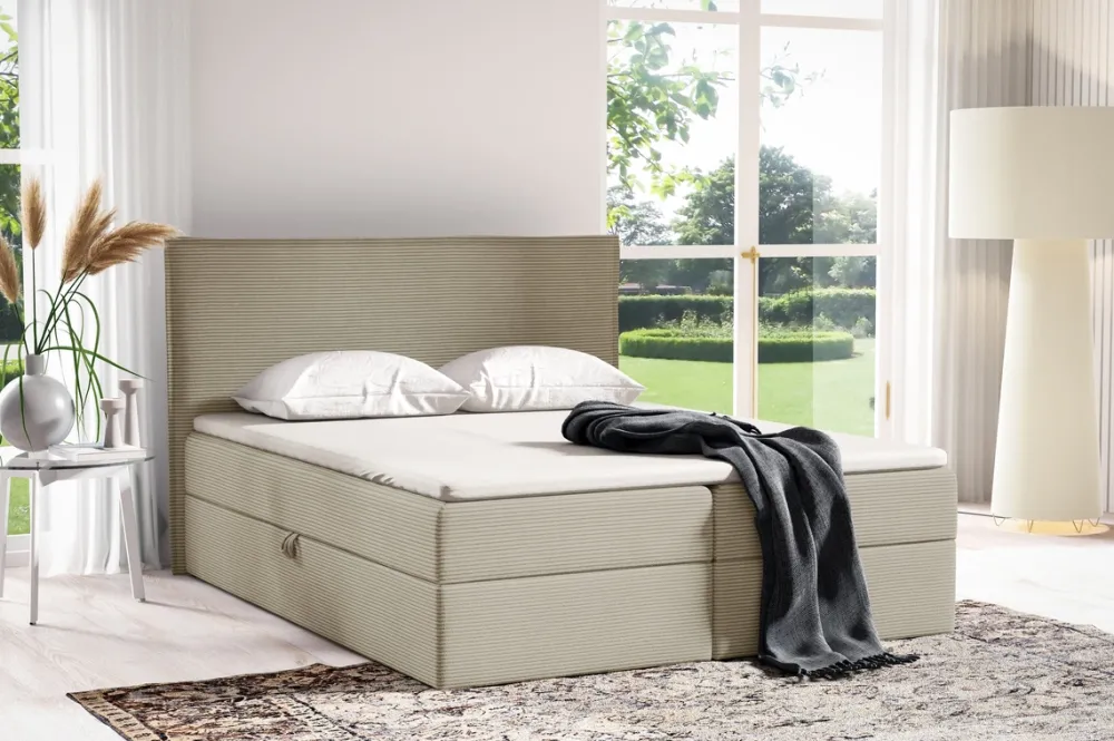 Łóżka Młodzieżowe|Łóżka Ze Stelażem>BROMARKT Beżowe łóżko tapicerowane kontynentalne 140x200 cm do sypialni MALIBU