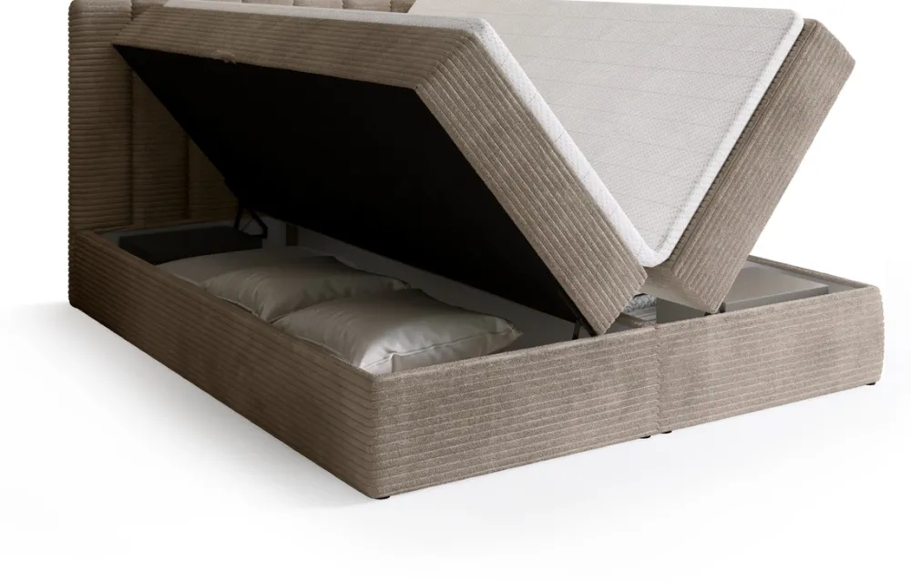 Łóżka Małżeńskie|Łóżka Ze Stelażem>BROMARKT Beżowe sztruksowe łóżko kontynentalne 160x200 cm DENVER