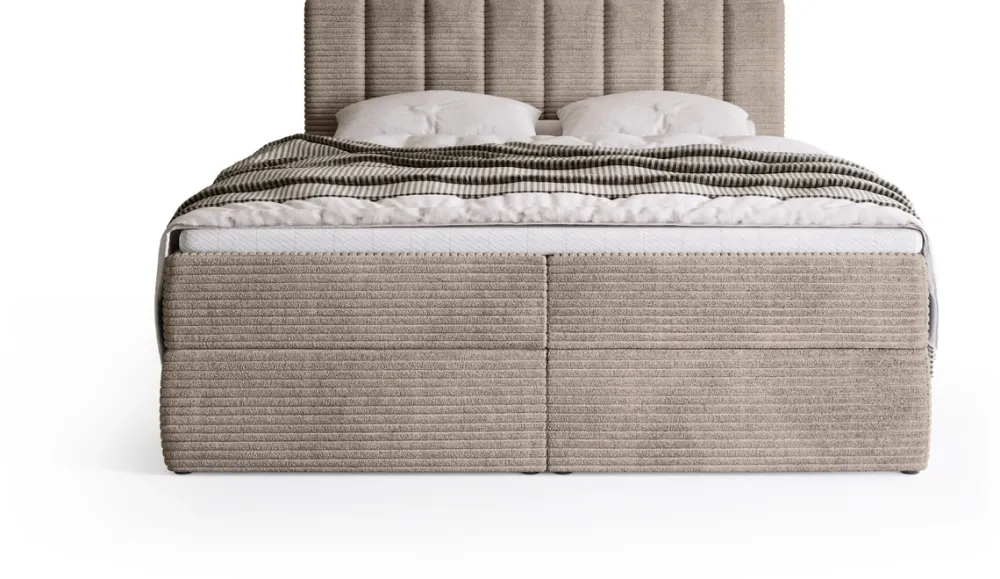 Łóżka Małżeńskie|Łóżka Ze Stelażem>BROMARKT Beżowe sztruksowe łóżko kontynentalne 160x200 cm DENVER