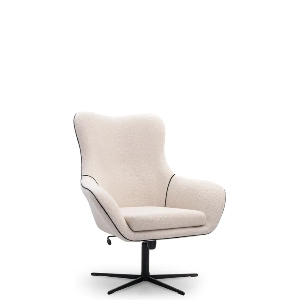 Fotele>LASKI Beżowy fotel obrotowy boucle ELSA