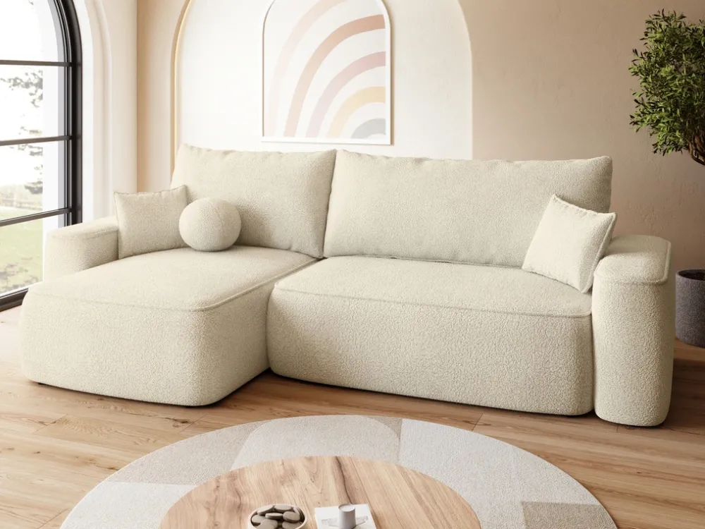 Meble Dla Dzieci|Meble Młodzieżowe>BROMARKT Beżowy narożnik boucle z funkcją spania do salonu CARMELLO DUO