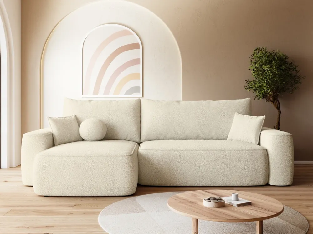 Meble Dla Dzieci|Meble Młodzieżowe>BROMARKT Beżowy narożnik boucle z funkcją spania do salonu CARMELLO DUO