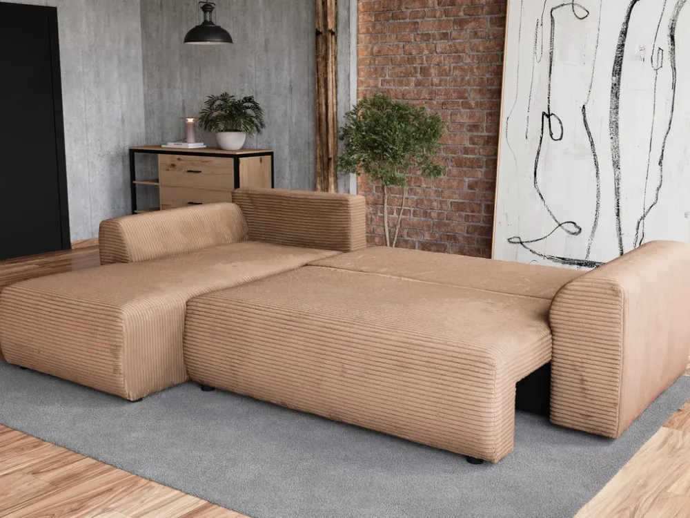 Meble Dla Dzieci|Narożniki>BROMARKT Beżowy narożnik do salonu rozkładany z funkcją spania ROMEO