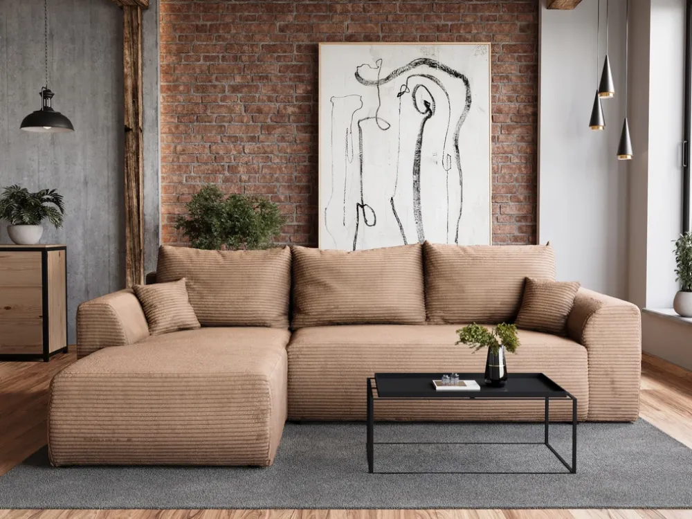 Meble Dla Dzieci|Narożniki>BROMARKT Beżowy narożnik do salonu rozkładany z funkcją spania ROMEO