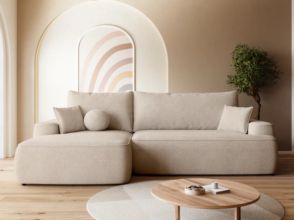 Meble Dla Dzieci|Meble Młodzieżowe>BROMARKT Beżowy narożnik do salonu z funkcją spania CARMELLO boucle