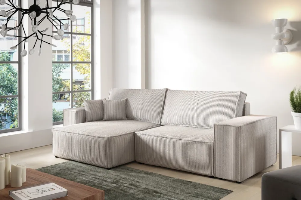 Meble Dla Dzieci|Meble Młodzieżowe>BROMARKT Beżowy narożnik do salonu z funkcją spania PEDRO