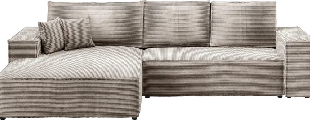 Meble Dla Dzieci|Meble Młodzieżowe>BROMARKT Beżowy narożnik do salonu z funkcją spania i pojemnikiem sztruksowy PABLO