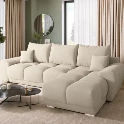 Narożniki>BROMARKT Beżowy narożnik rozkładany do salonu NUBES z funkcją spania