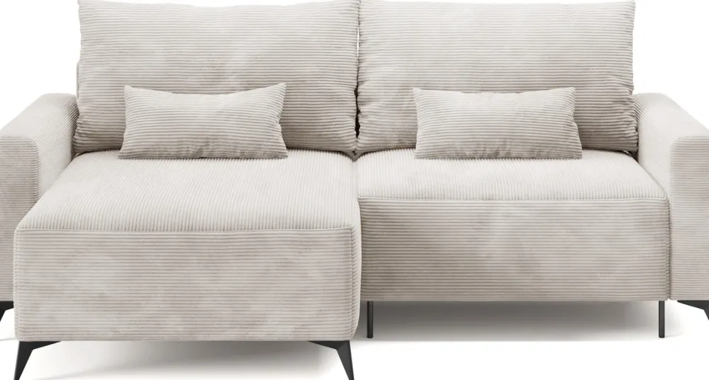 Meble Dla Dzieci|Meble Młodzieżowe>BROMARKT Beżowy narożnik sztruksowy rozkładany z pojemnikiem do salonu LORENZO