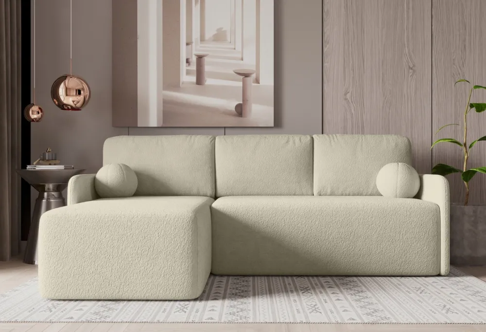 Meble Dla Dzieci|Meble Młodzieżowe>Meble Grand Beżowy narożnik z funkcją spania do salonu CLOUD tkanina baranek