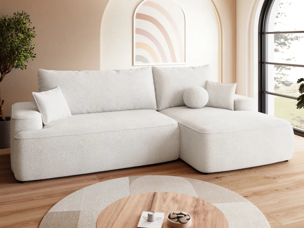 Meble Dla Dzieci|Meble Młodzieżowe>BROMARKT Beżowy narożnik z funkcją spania do salonu CARMELLO boucle