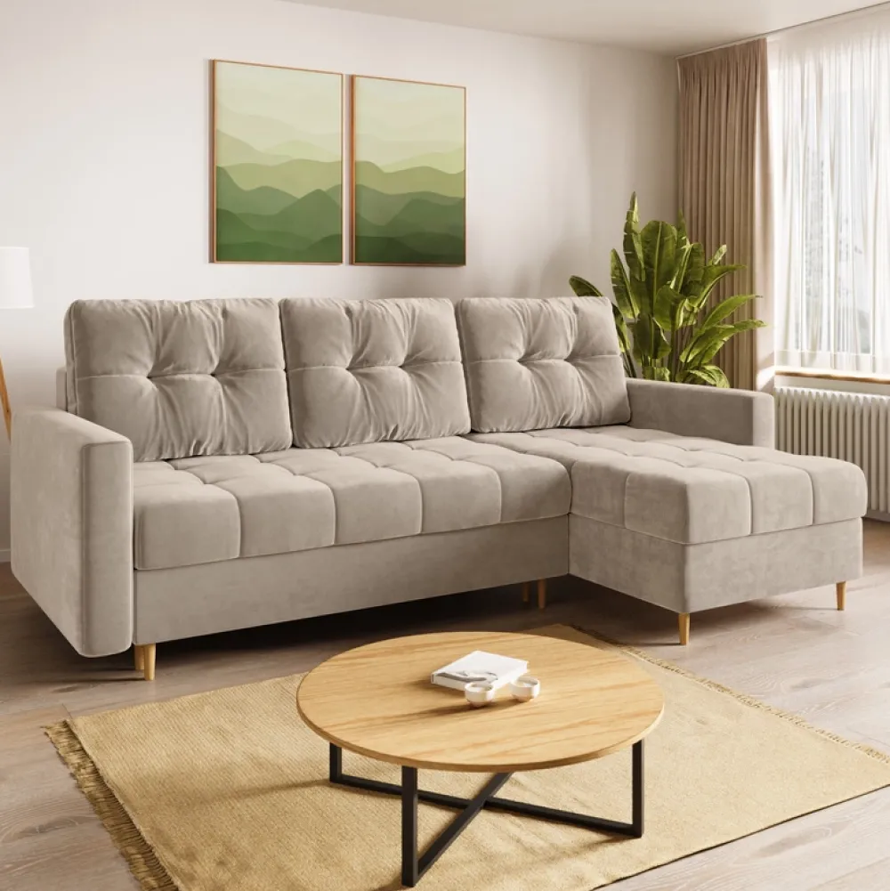 Meble Dla Dzieci|Meble Młodzieżowe>BROMARKT Beżowy narożnik z funkcją spania i pojemnikiem na pościel LIZBONA