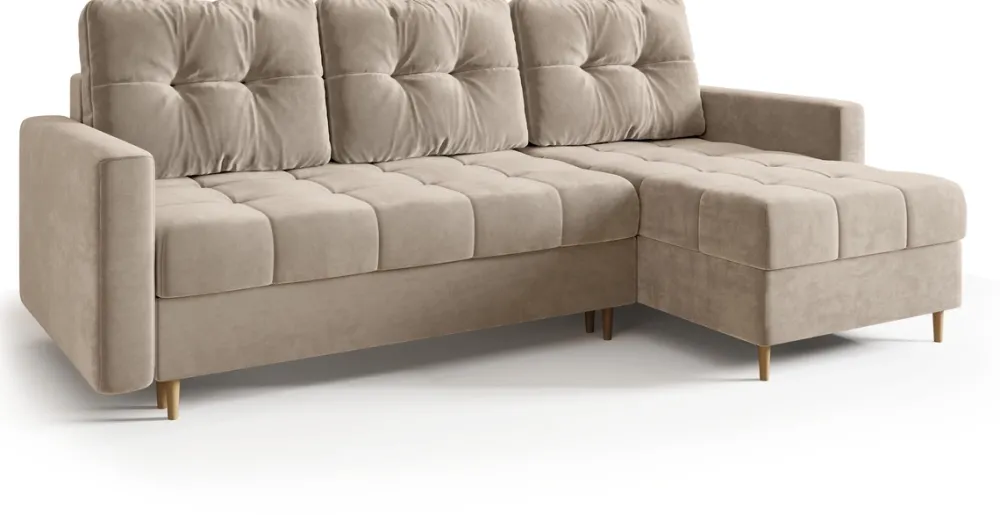 Meble Dla Dzieci|Meble Młodzieżowe>BROMARKT Beżowy narożnik z funkcją spania i pojemnikiem na pościel LIZBONA