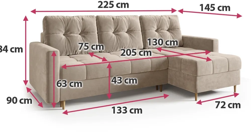 Meble Dla Dzieci|Meble Młodzieżowe>BROMARKT Beżowy narożnik z funkcją spania i pojemnikiem na pościel LIZBONA