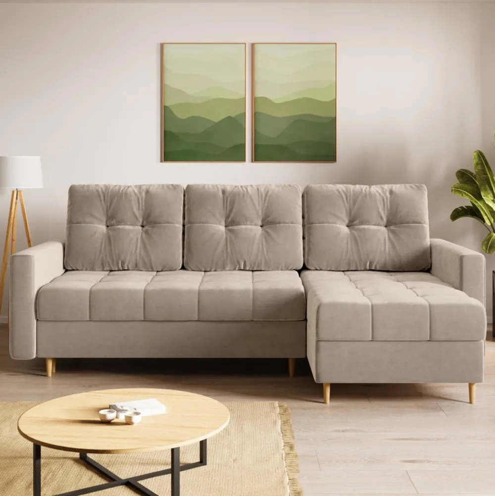 Meble Dla Dzieci|Meble Młodzieżowe>BROMARKT Beżowy narożnik z funkcją spania i pojemnikiem na pościel LIZBONA