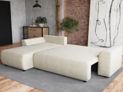 Meble Dla Dzieci|Narożniki>BROMARKT Beżowy nowoczesny narożnik do salonu z funkcją spania i pojemnikiem ROMEO