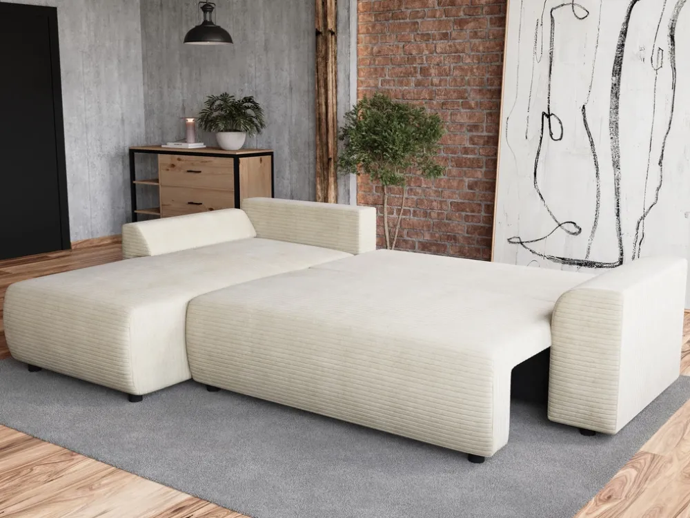 Meble Dla Dzieci|Narożniki>BROMARKT Beżowy nowoczesny narożnik do salonu z funkcją spania i pojemnikiem ROMEO