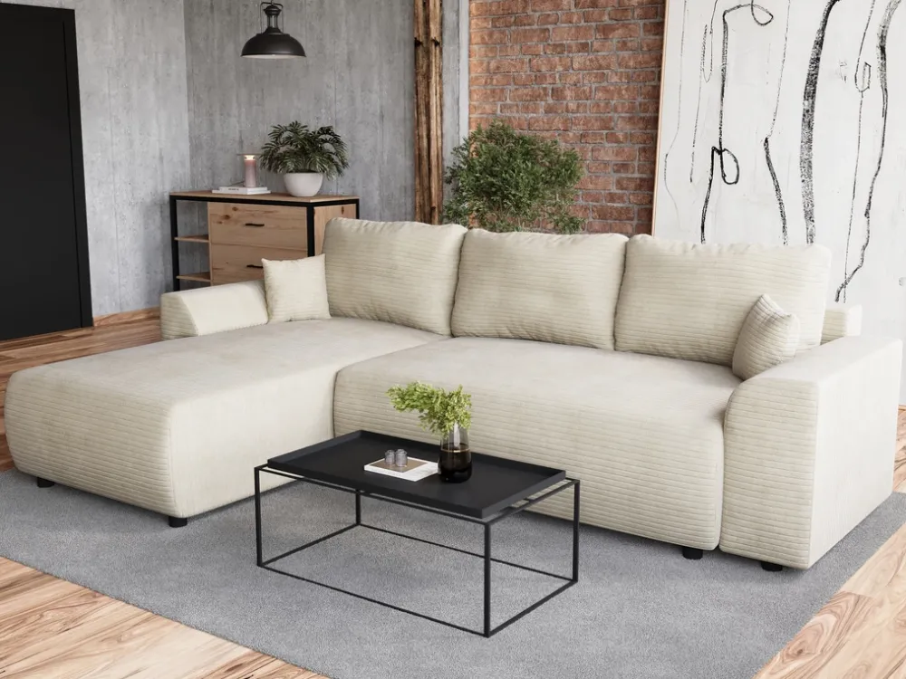 Meble Dla Dzieci|Narożniki>BROMARKT Beżowy nowoczesny narożnik do salonu z funkcją spania i pojemnikiem ROMEO