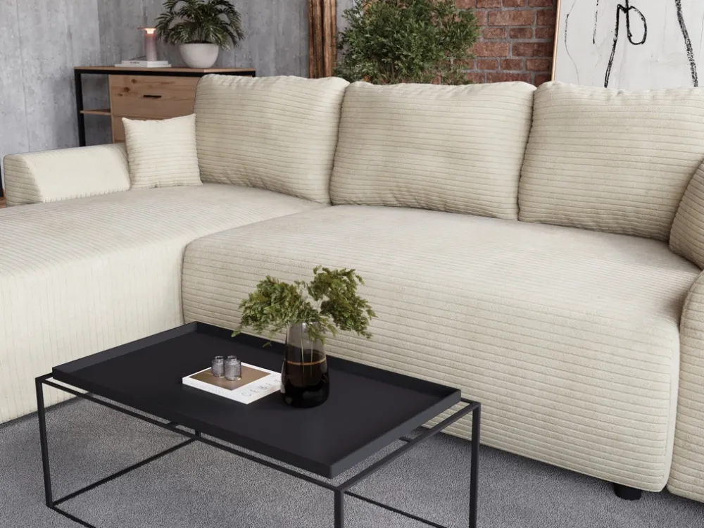 Meble Dla Dzieci|Narożniki>BROMARKT Beżowy nowoczesny narożnik do salonu z funkcją spania i pojemnikiem ROMEO