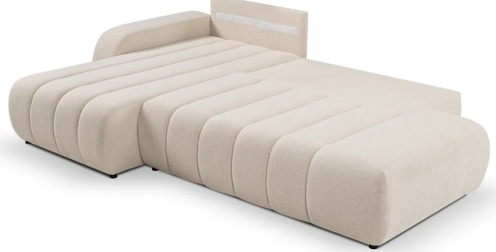 Narożniki>LASKI Beżowy rozkładany narożnik do salonu z funkcją spania BLISS