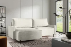 Narożniki|Meble Dla Dzieci></noscript>BROMARKT Beżowy rozkładany narożnik do salonu na nóżkach z funkcją spania NORTON