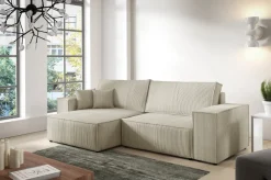 Meble Dla Dzieci|Narożniki>BROMARKT Beżowy sztruksowy narożnik z funkcją spania uniwersalny PEDRO