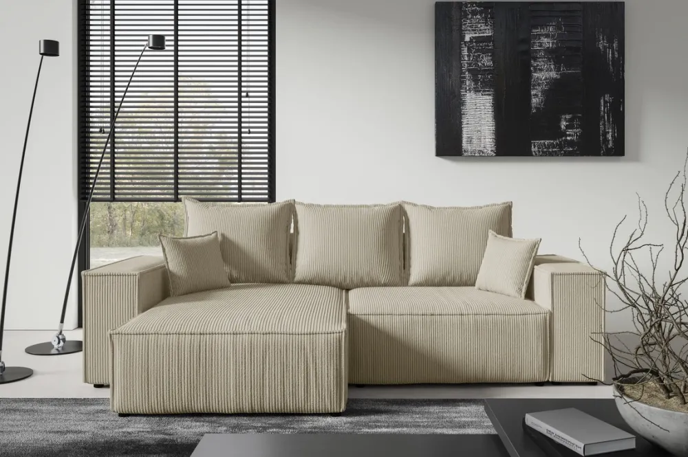 Narożniki|Meble Dla Dzieci>BROMARKT Beżowy sztruksowy narożnik z funkcją spania rozkładany ELDON