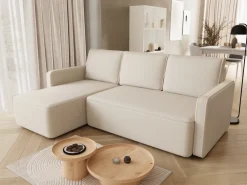 Meble Dla Dzieci|Meble Młodzieżowe>BROMARKT Beżowy welurowy narożnik z funkcją spania do salonu QULIO