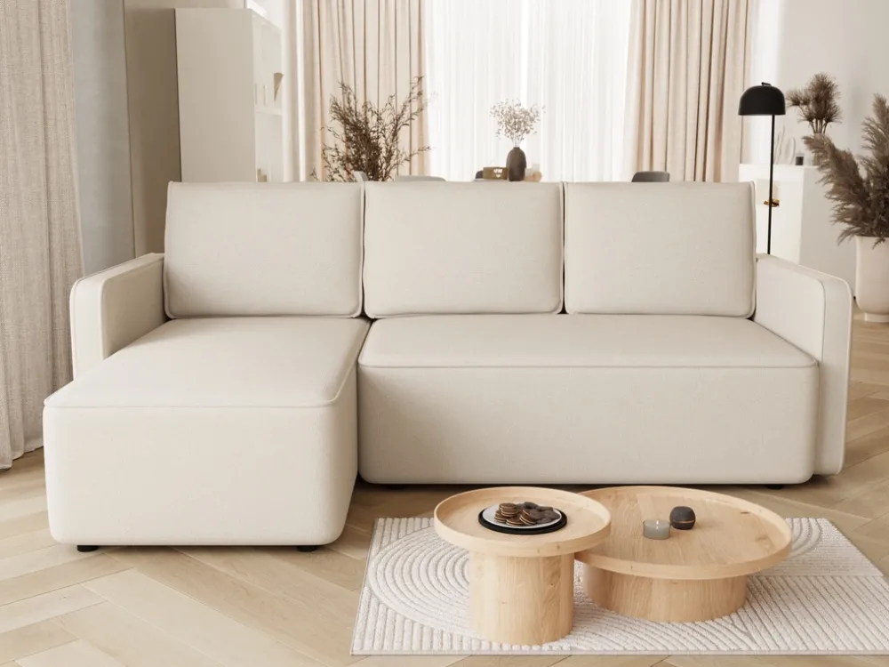 Meble Dla Dzieci|Meble Młodzieżowe>BROMARKT Beżowy welurowy narożnik z funkcją spania do salonu QULIO