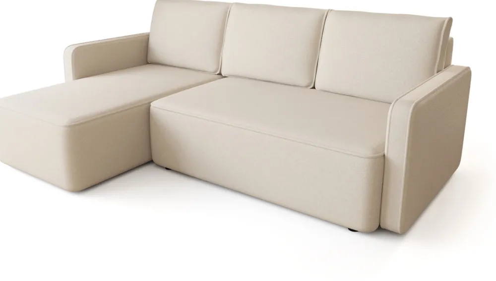 Meble Dla Dzieci|Meble Młodzieżowe>BROMARKT Beżowy welurowy narożnik z funkcją spania do salonu QULIO