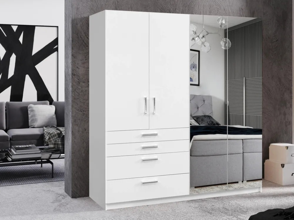 Meble Dla Dzieci|Szafy Do Pokoju Dziecięcego>Stolar Biała duża szafa uchylna z lustrem i szufladami 200 cm POLAR