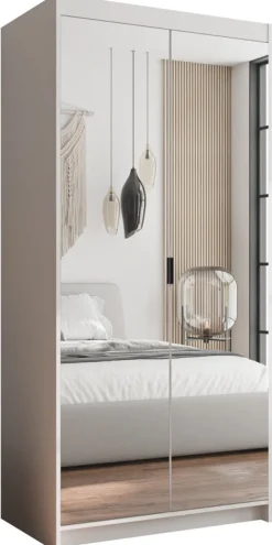 Zestawy Mebli Do Przedpokoju|Szafy Modułowe>Lempert Biała dwudrzwiowa szafa modułowa z lustrem 90 cm KUBA biały