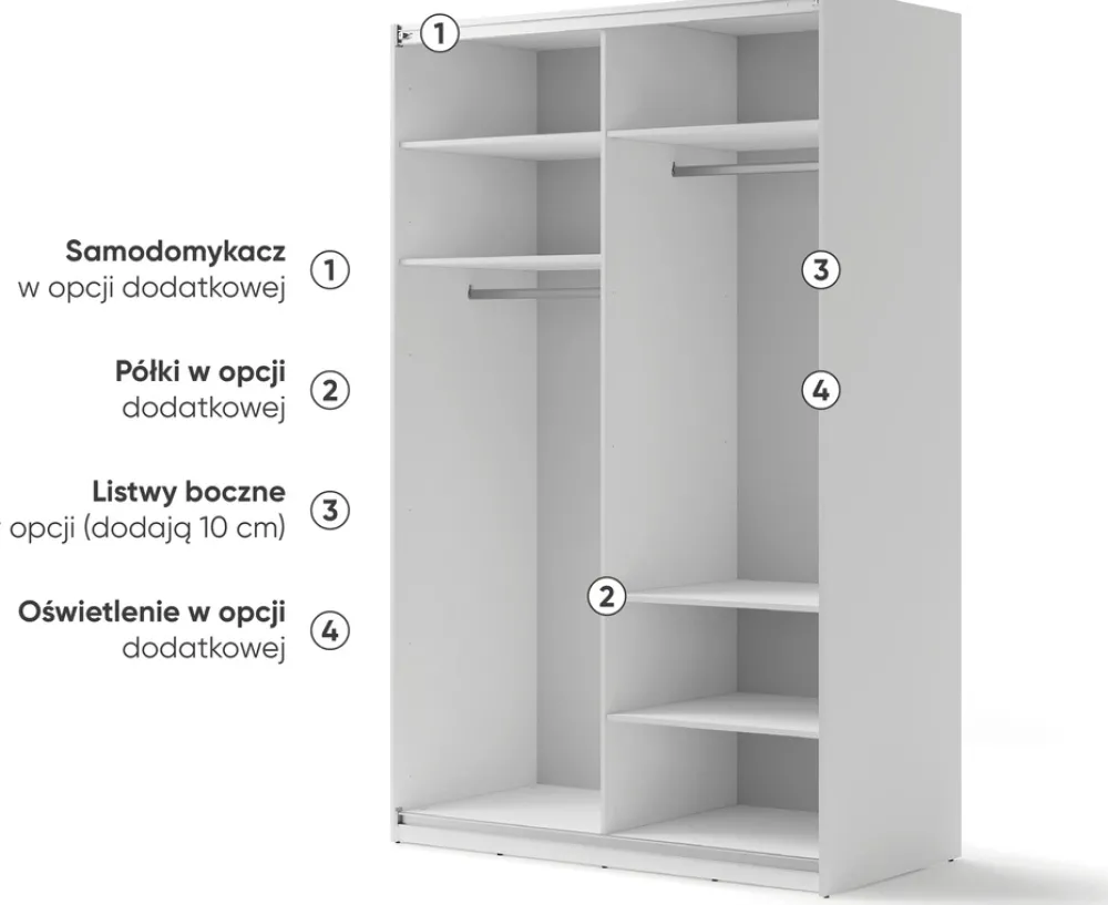 Szafy Dwudrzwiowe|Szafy Do Przedpokoju>lenart. Biała dwudrzwiowa szafa przesuwna z lustrem 150 cm MAXI