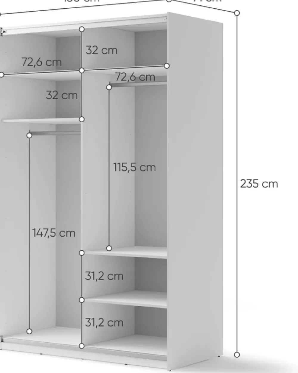 Szafy Dwudrzwiowe|Szafy Do Przedpokoju>lenart. Biała dwudrzwiowa szafa przesuwna z lustrem 150 cm MAXI
