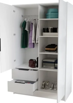 Zestawy Mebli Do Przedpokoju|Szafy Dwudrzwiowe>Arton Biała dwudrzwiowa szafa z lustrem 102 cm z szufladami NUBIA