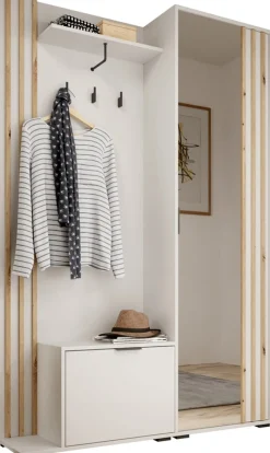 Garderoby>PIASKI Biała garderoba do przedpokoju z lustrem i wieszakami KELLY biały