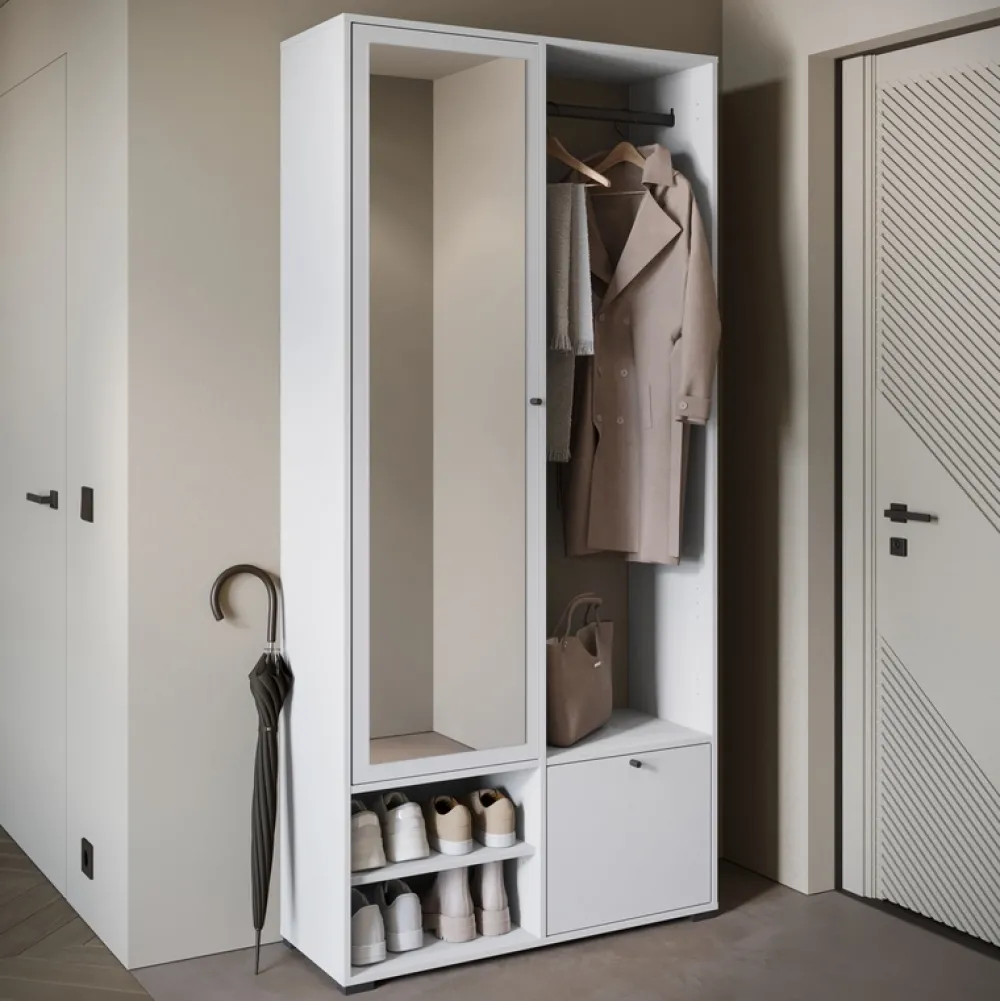 Garderoby>BRATEX Biała garderoba do przedpokoju z lustrem 90 cm DORANO nowoczesna biały