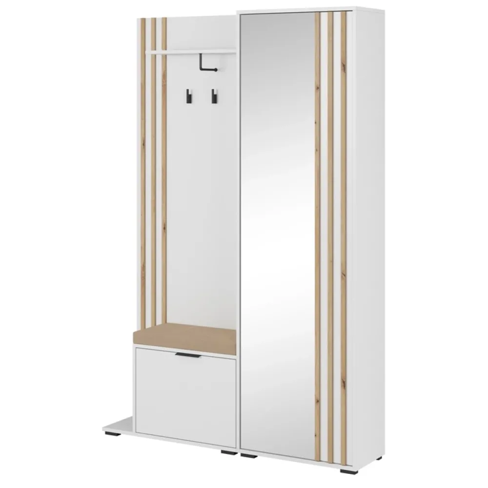 Garderoby|Zestawy Mebli Do Przedpokoju>PIASKI Biała garderoba do przedpokoju z siedziskiem 130 cm NAVE biały