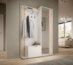 Zestawy Mebli Do Przedpokoju>PIASKI Biała garderoba do przedpokoju z lustrem i wieszakami KELLY biały