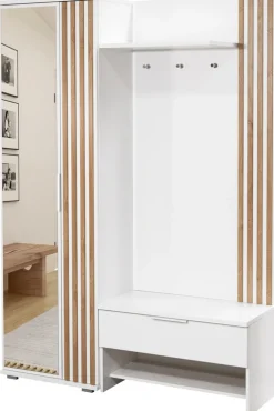 Szafy Do Przedpokoju>Stolar Biała garderoba z lamelami i lustrem 140 cm MONTE