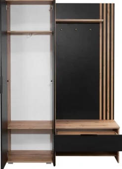 Garderoby|Zestawy Mebli Do Przedpokoju>Stolar Biała garderoba z lamelami i lustrem 140 cm MONTE